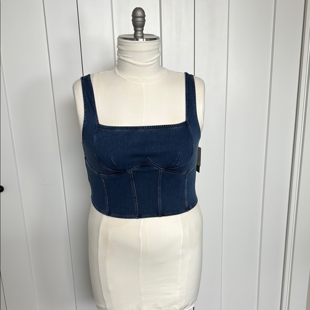 Denim Bustier Crop Top - Navy Blue